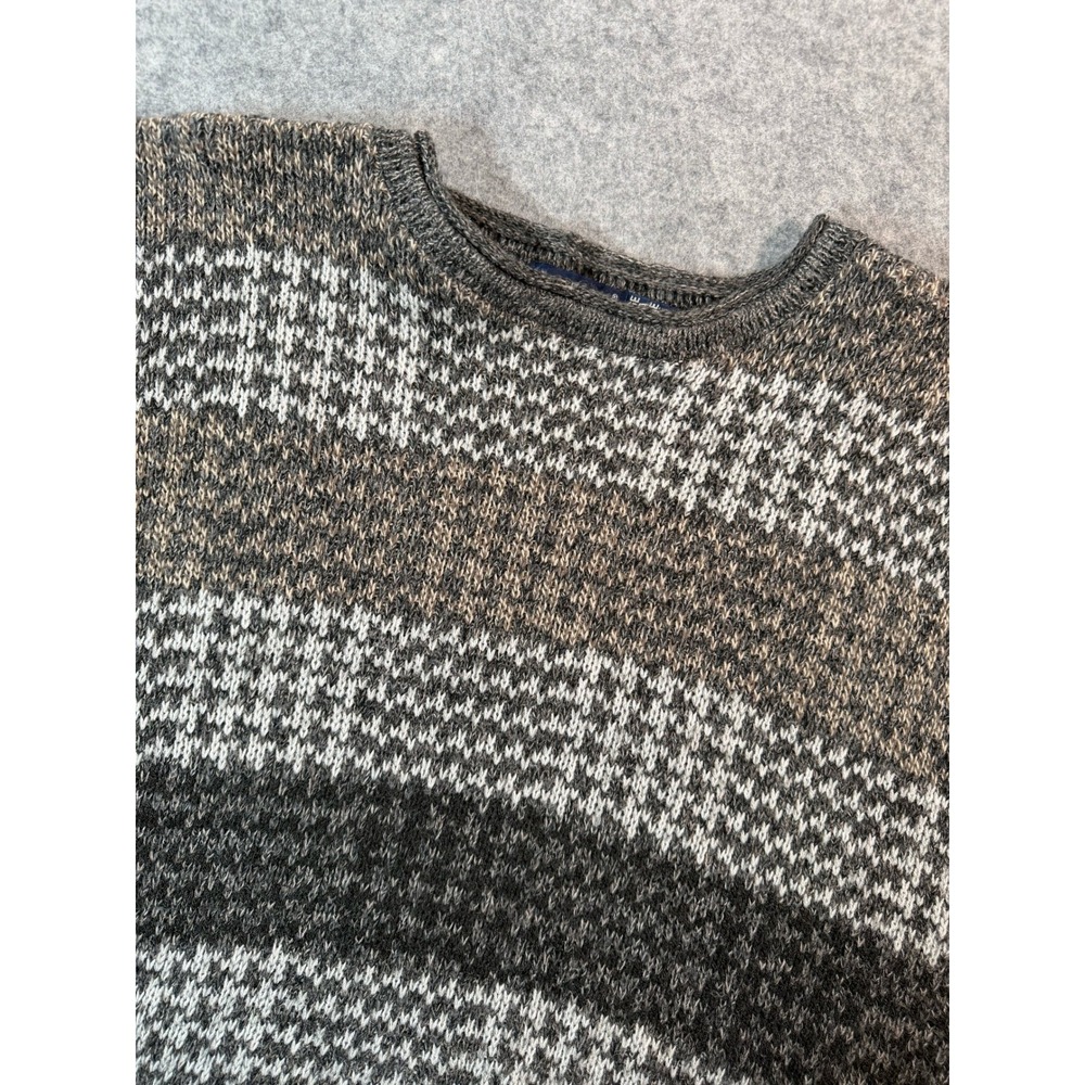 Vintage Apparatus Mens XL Striped Knit Sweater Grey Brown Crewneck Made in USA
